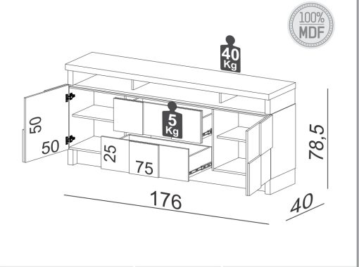 BUFFET 176CM C/2 CAJONES - Imagen 2
