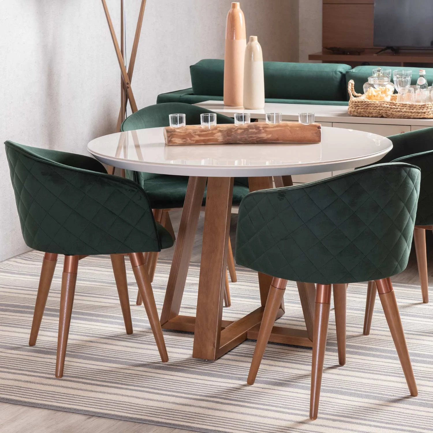 CA0203 MESA DE COMEDOR BENNETT REDONDA 115 CM C/ VIDRIO NATURAL/ BLANC...