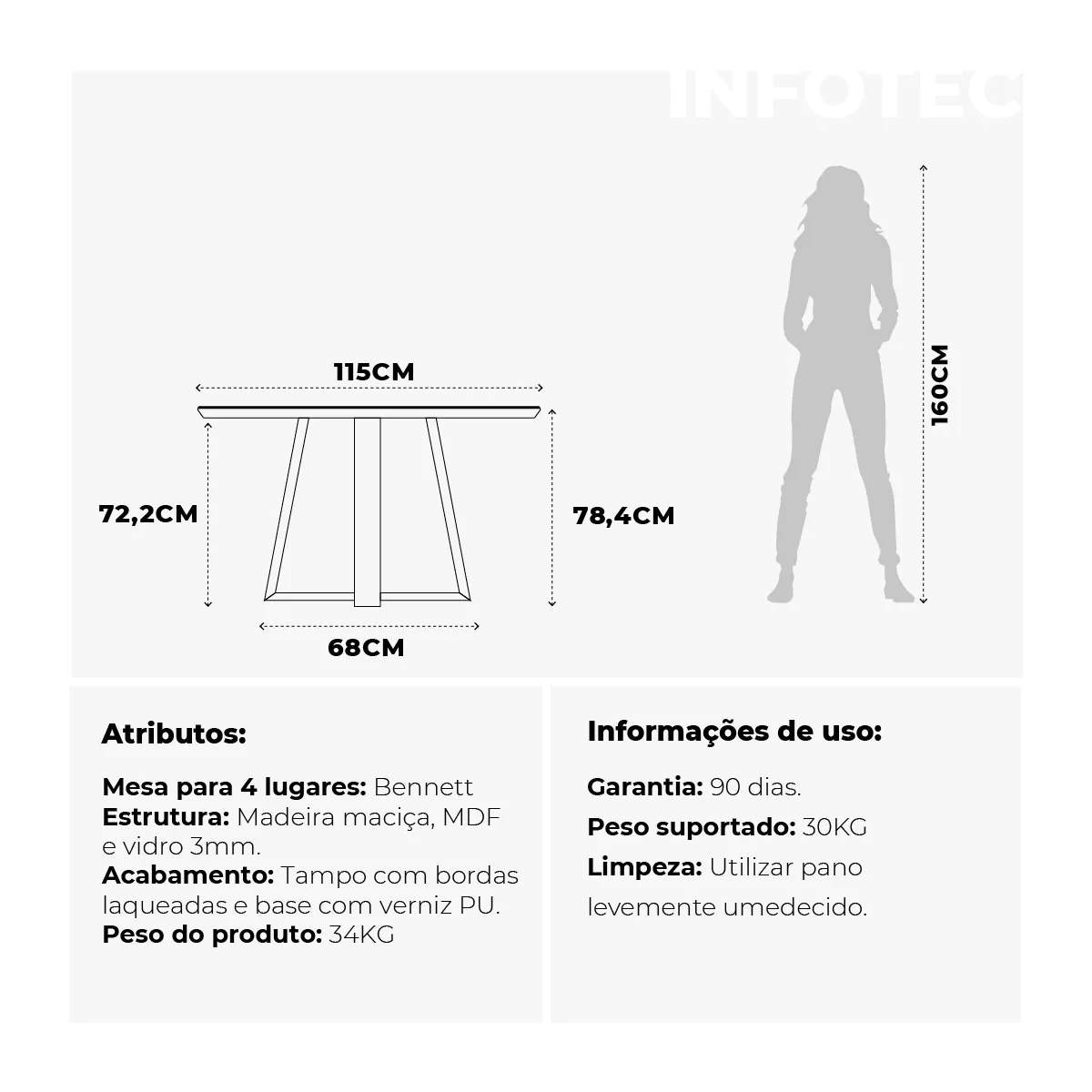 CA0203 MESA DE COMEDOR BENNETT REDONDA 115 CM C/ VIDRIO NATURAL/ BLANC... - Imagen 3