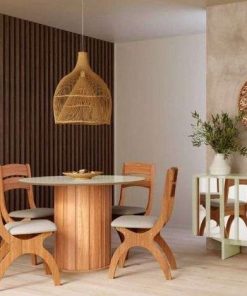MESA DE COMEDOR REDONDA DE 115CM - OFF WHITE / FREIJO