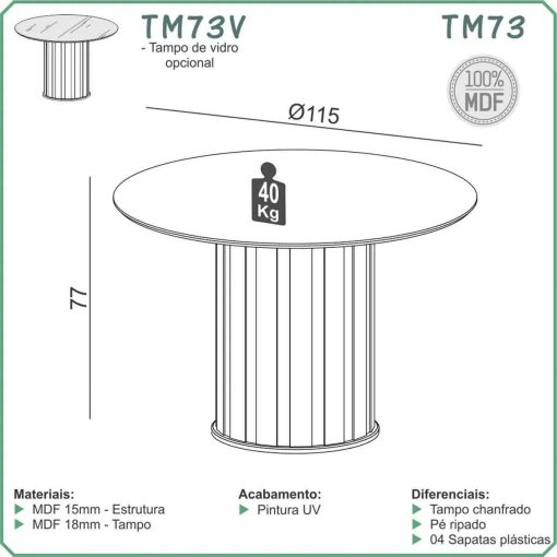 MESA DE COMEDOR REDONDA DE 115CM - OFF WHITE / FREIJO - Imagen 2