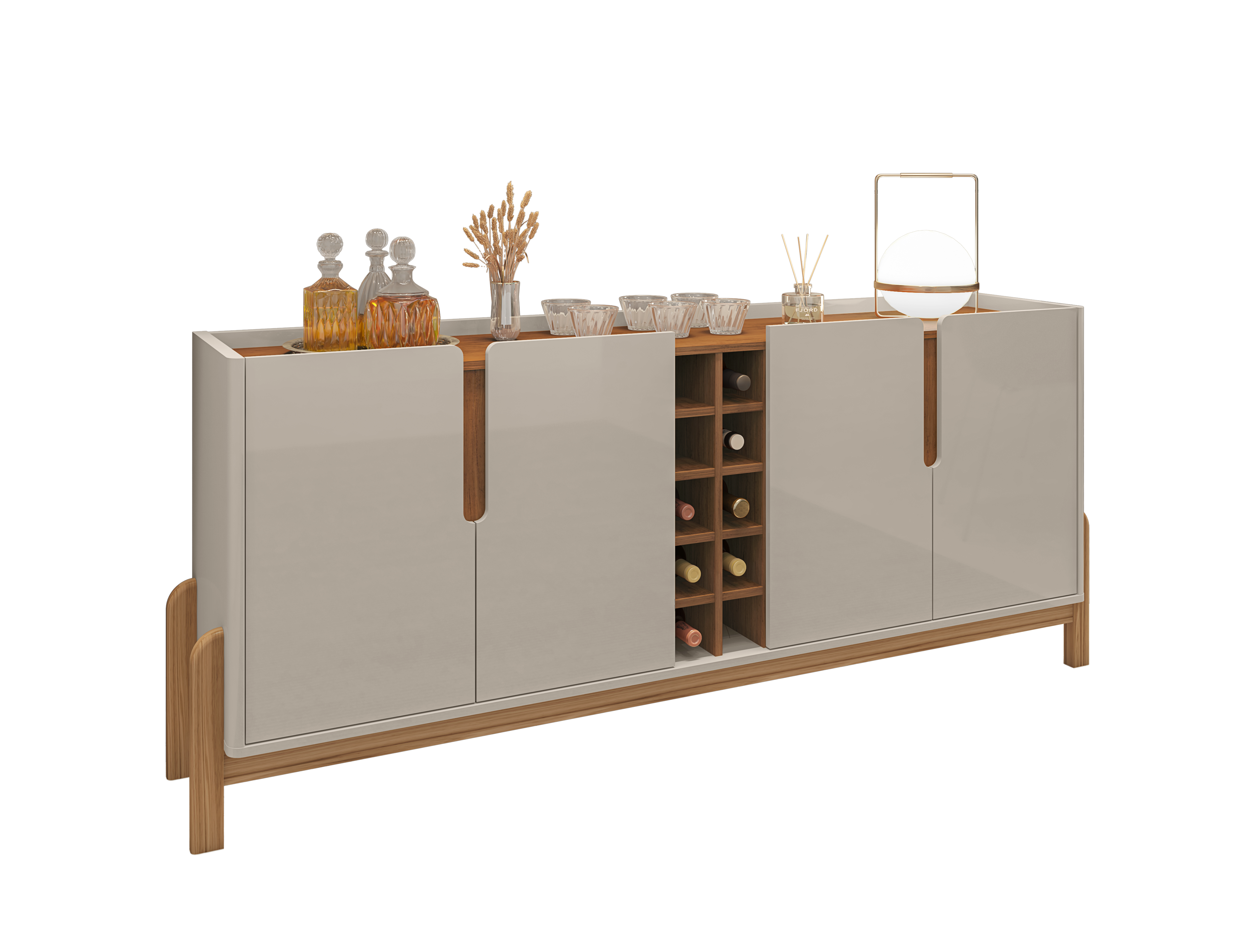 BUFFET LIZZ 190 CM 4 PUERTAS OFF WHITE HIGH GLOSS/CEDAR - Imagen 3