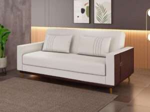 SOFA CAMA MX ESTHER BASE REVESTIDA  LEATHER MARRON OFF WHITE