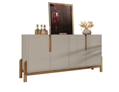 BUFFET LIZZ 170 CM 4 PUERTAS OFF WHITE HIGH GLOSS/CEDAR - Imagen 4