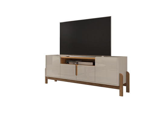 RACK LIZZ 190CM 60" 4 PUERTAS OFF WHITE HIGH GLOSS/CEDAR - Imagen 3