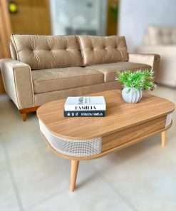 MESA DE CENTRO 90CM - FREIJO / TELA SINTETICA