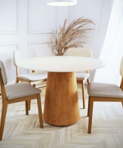 MESA ZARA 1.35 - VIDRO REDONDO OFF WHITE/CINAMOMO