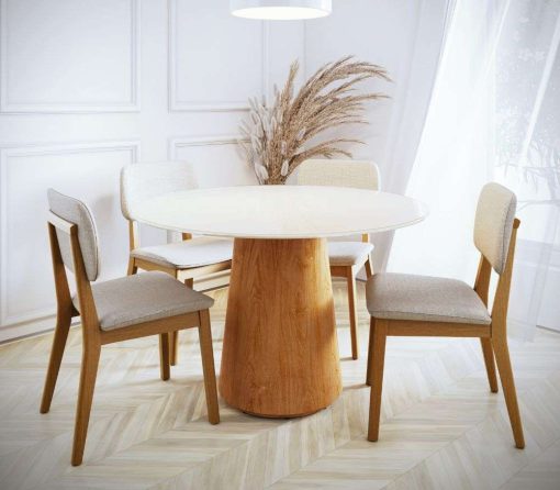MESA ZARA 1.35 - VIDRO REDONDO OFF WHITE/CINAMOMO