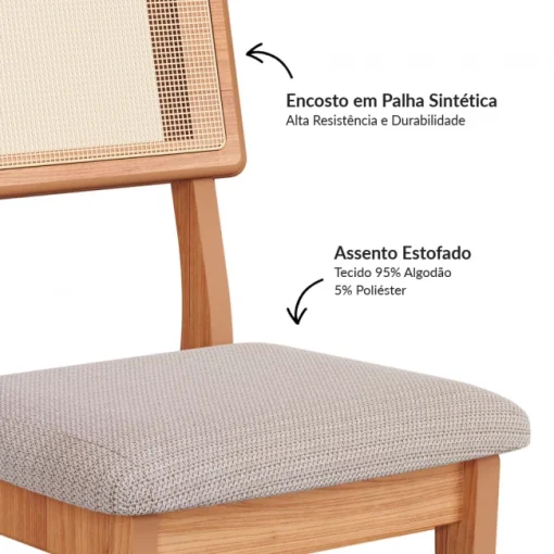 SILLA DE COMEDOR FREIJO/BEGE RUSTICO/TELA SINTETICA - Imagen 3