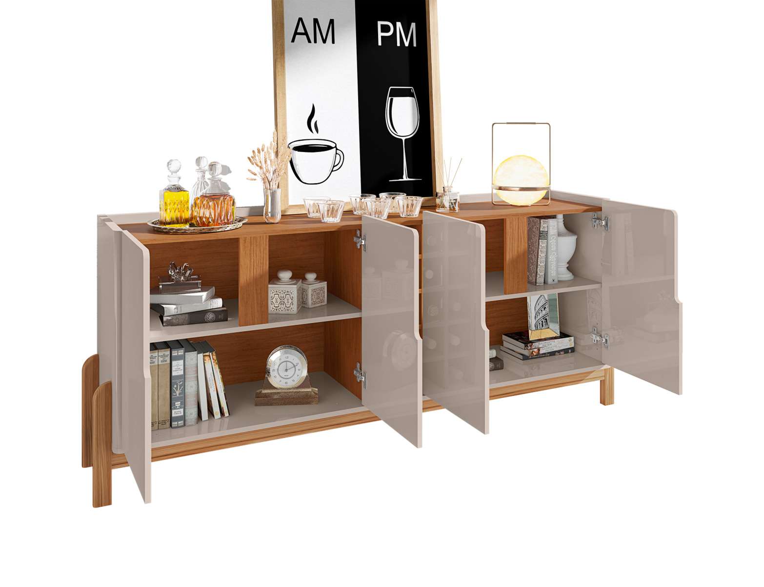 BUFFET LIZZ 190 CM 4 PUERTAS OFF WHITE HIGH GLOSS/CEDAR - Imagen 4