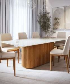 MESA LIVING 1.8 - VIDRO RETANGULAR OFF WHITE/CINAMOMO