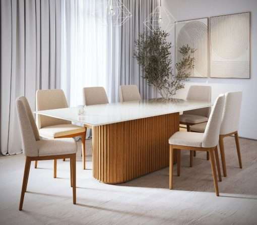 MESA LIVING 1.8 - VIDRO RETANGULAR OFF WHITE/CINAMOMO