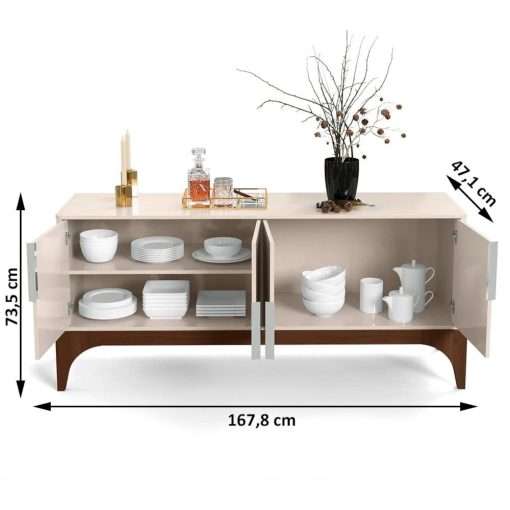 CREDENZA-BUFFET AMALFI 4 PUERTAS OFF WHITE/ MADERO CINNAMON - Imagen 3