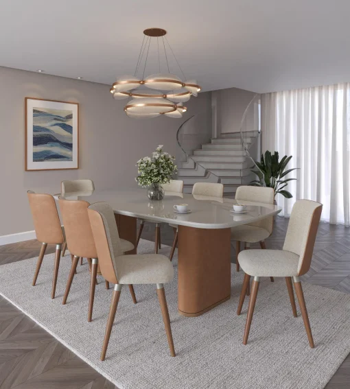 MESA LINTZ 2.2 VIDRO OFF WHITE FOSCO CARAMEL CANELLA