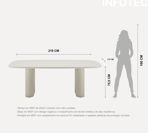 MESA LINTZ 2.2 VIDRO OFF WHITE FOSCO CARAMEL CANELLA - Imagen 2