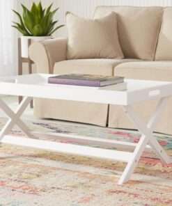 MESA DE CENTRO STYLE WELL RECCTANGULAR WHITE WOOD TRAY TOP COFFEE TAB...