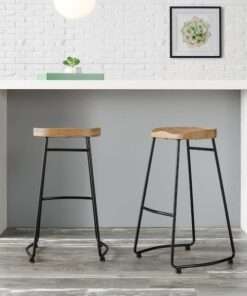 BANQUETAS STYLE WELL MODERN BLACK METAL BACKLESS BAR STOOL WITH WOOD ...