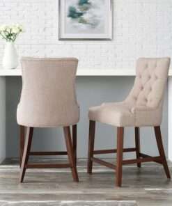 BANQUETAS STYLE WELL BAKERFORD BISCUIT BEIGE UPHOLSTERED COUNTER STOO...