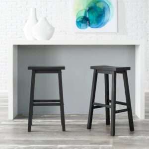 BANQUETAS STYLE WELL CHARCOAL BLACK WOOD BACKLESS SADDLE BAR STOOLS S…
