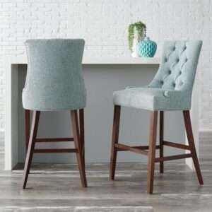 BANQUETAS STYLE WELL BAKERFORD ALOE BLUE UPHOLSTERED BAR STOOL WITH B…
