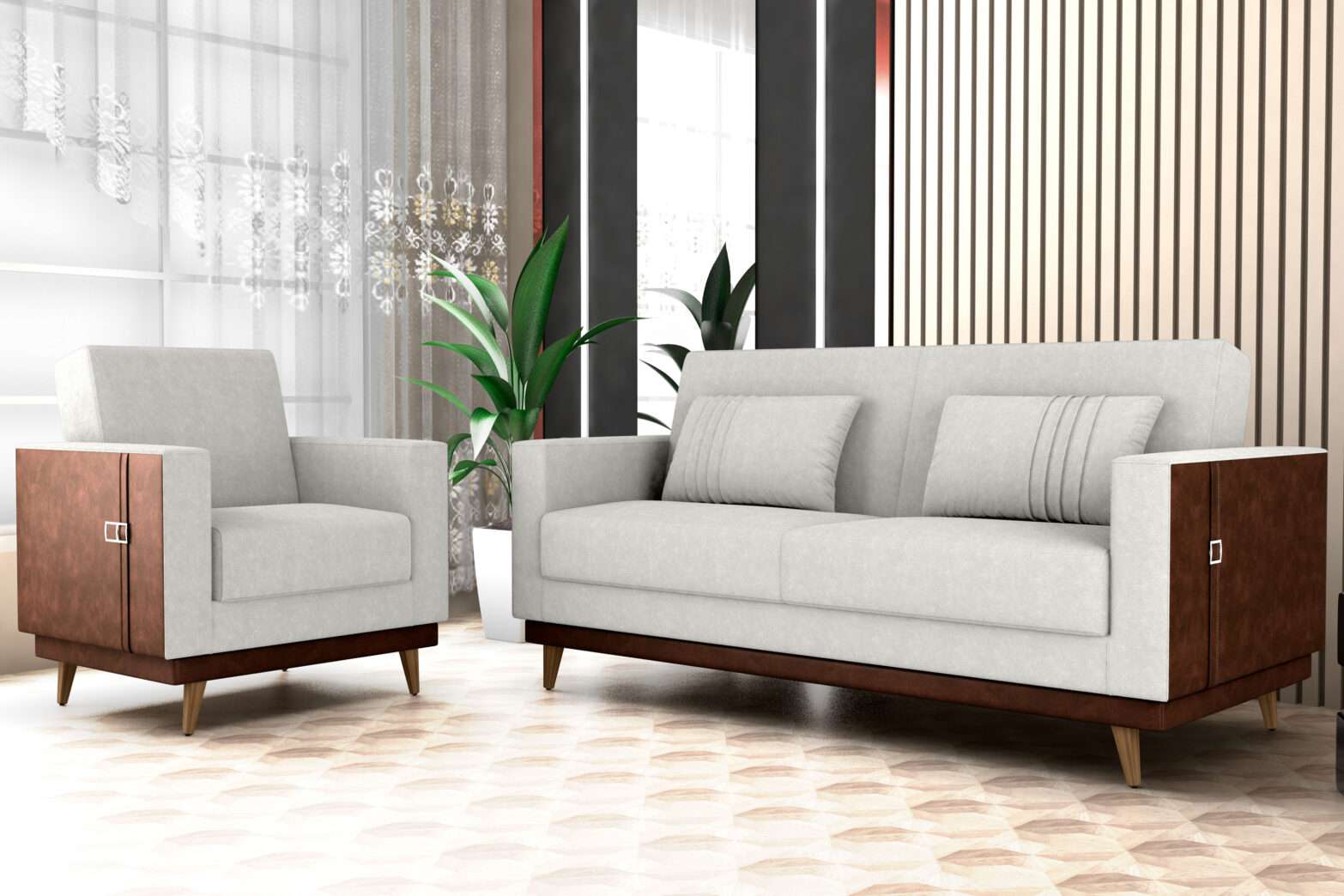 SOFA CAMA ESTHER BASE REVESTIDA LEATHER MARRON/ BLANCO - Imagen 6
