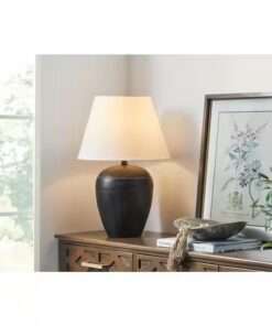 LAMPARA PRESTWICK 23.75 IN. BLACK ARTISAN CERAMIC TABLE LAMP WITH WHI...