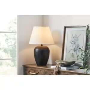 LAMPARA PRESTWICK 23.75 IN. BLACK ARTISAN CERAMIC TABLE LAMP WITH WHI…