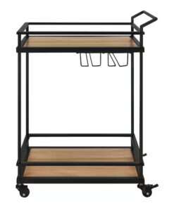 MINI BAR STYLE WELL BLACK METAL BAR CART WITH NATURAL WOOD SHELVES 26... - Imagen 3