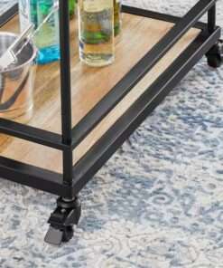 MINI BAR STYLE WELL BLACK METAL BAR CART WITH NATURAL WOOD SHELVES 26... - Imagen 7