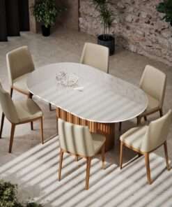 Alternative view of MESA DE COMEDOR LIVING 1.8 VIDRIO OVAL OFF WHITE/ CINAMOMO