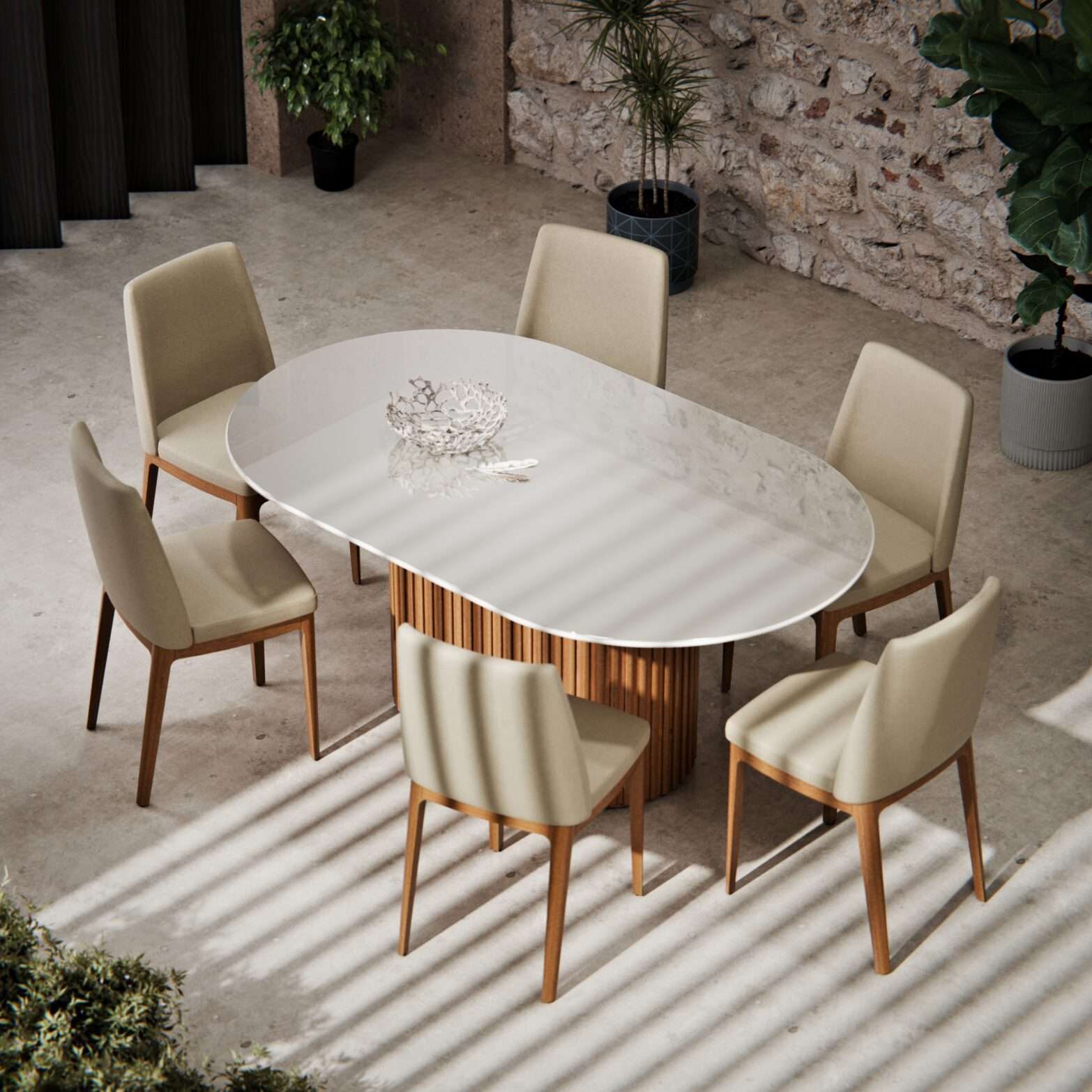 MESA DE COMEDOR LIVING 1.8 VIDRIO OVAL OFF WHITE/ CINAMOMO - Imagen 2