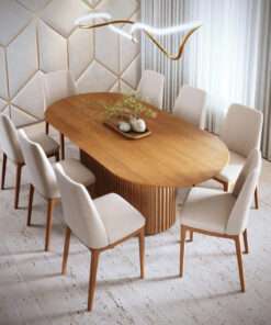 MESA LIVING 2.2 TOPE LAMINADO MADERA OVALADA