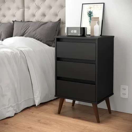 mesa de noche retro wood negra