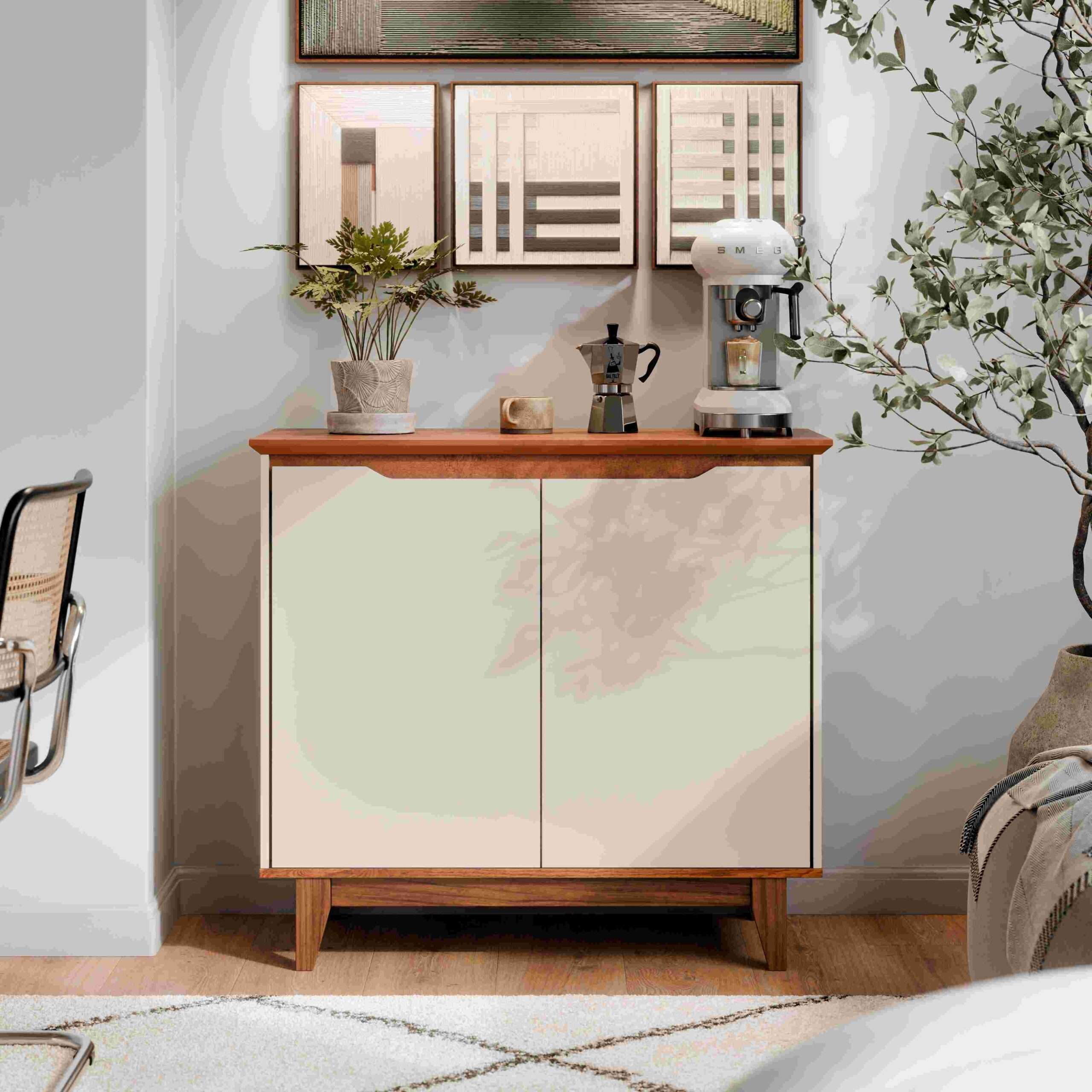 buffet 2 portas flow sin gavetas off white / freijo