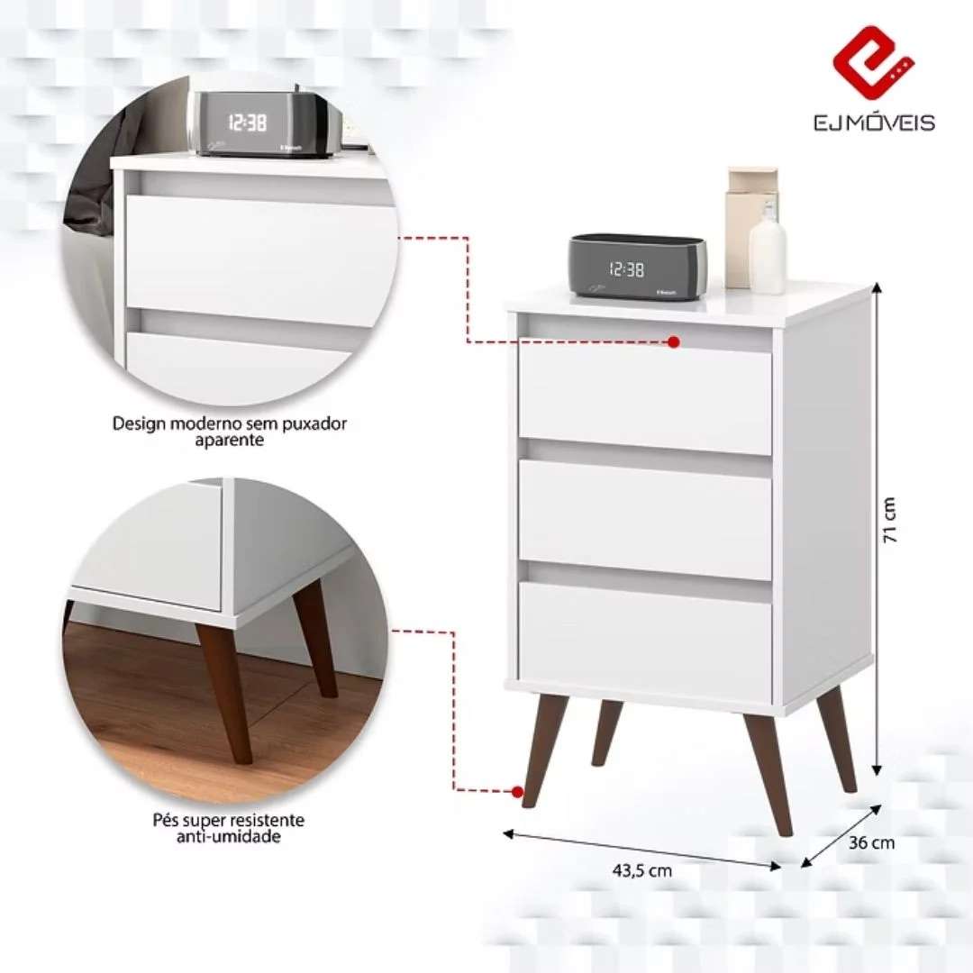 mesa de noche retro wood blanco - Imagen 4