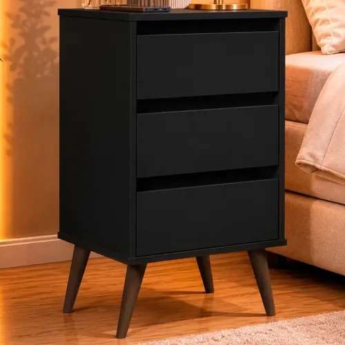 mesa de noche retro wood negra - Imagen 3